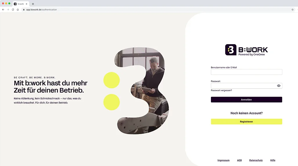 Klarer, leerer Startbildschirm mit einem einzigen „Los geht's"-Button.