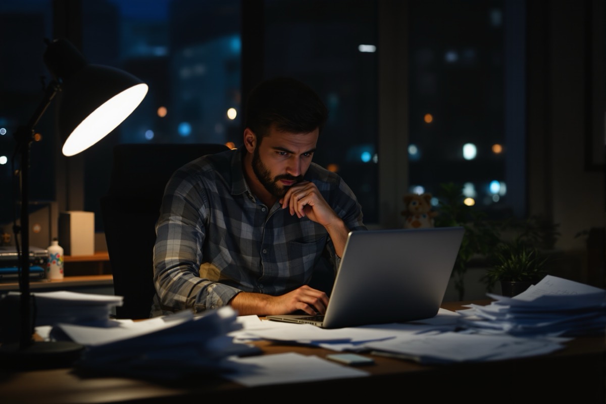 Handwerker arbeitet spät abends