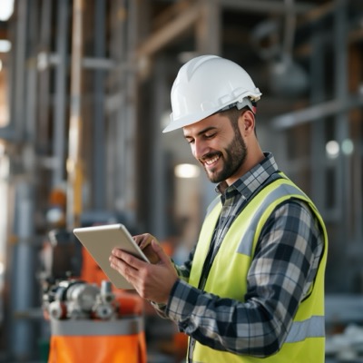 Handwerker mit Tablet